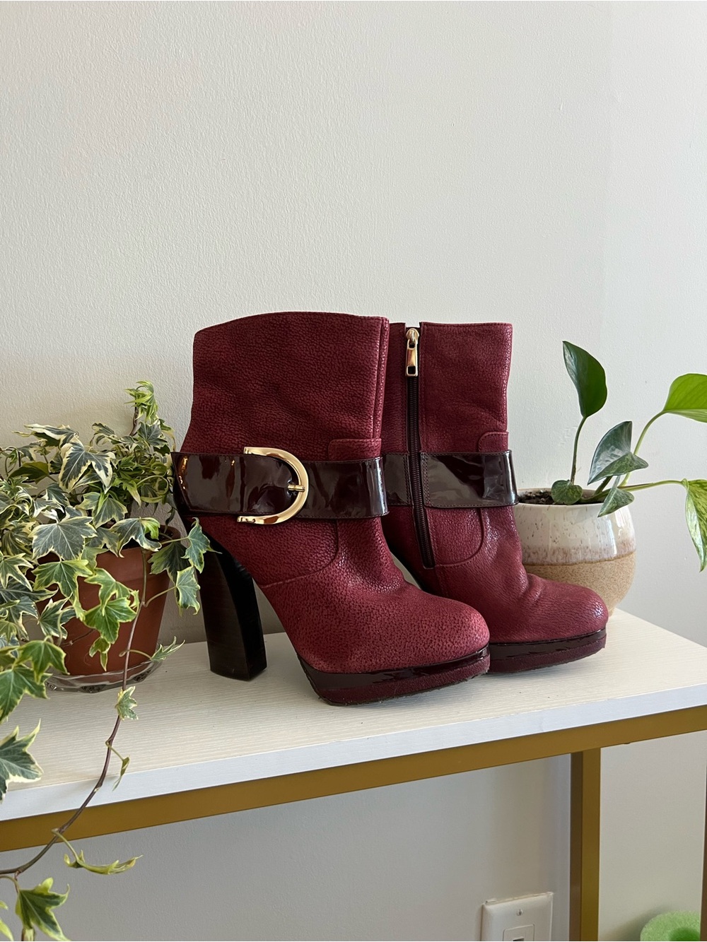 Luz Da Lua Made in Brazil Women's Burgundy Ankle Boots with Buckle